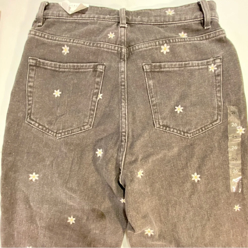 PacSun Highrise Straight Leg Black Embroidered Daisy Floral Jeans size 26 2 - Picture 13 of 14